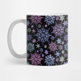 Multi-coloured Snowflake Collage with Black Background Mug